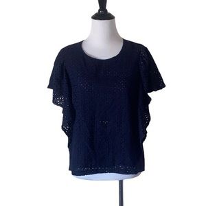 Codexmode women’s XS navy blue ruffle‎ eyelet blouse